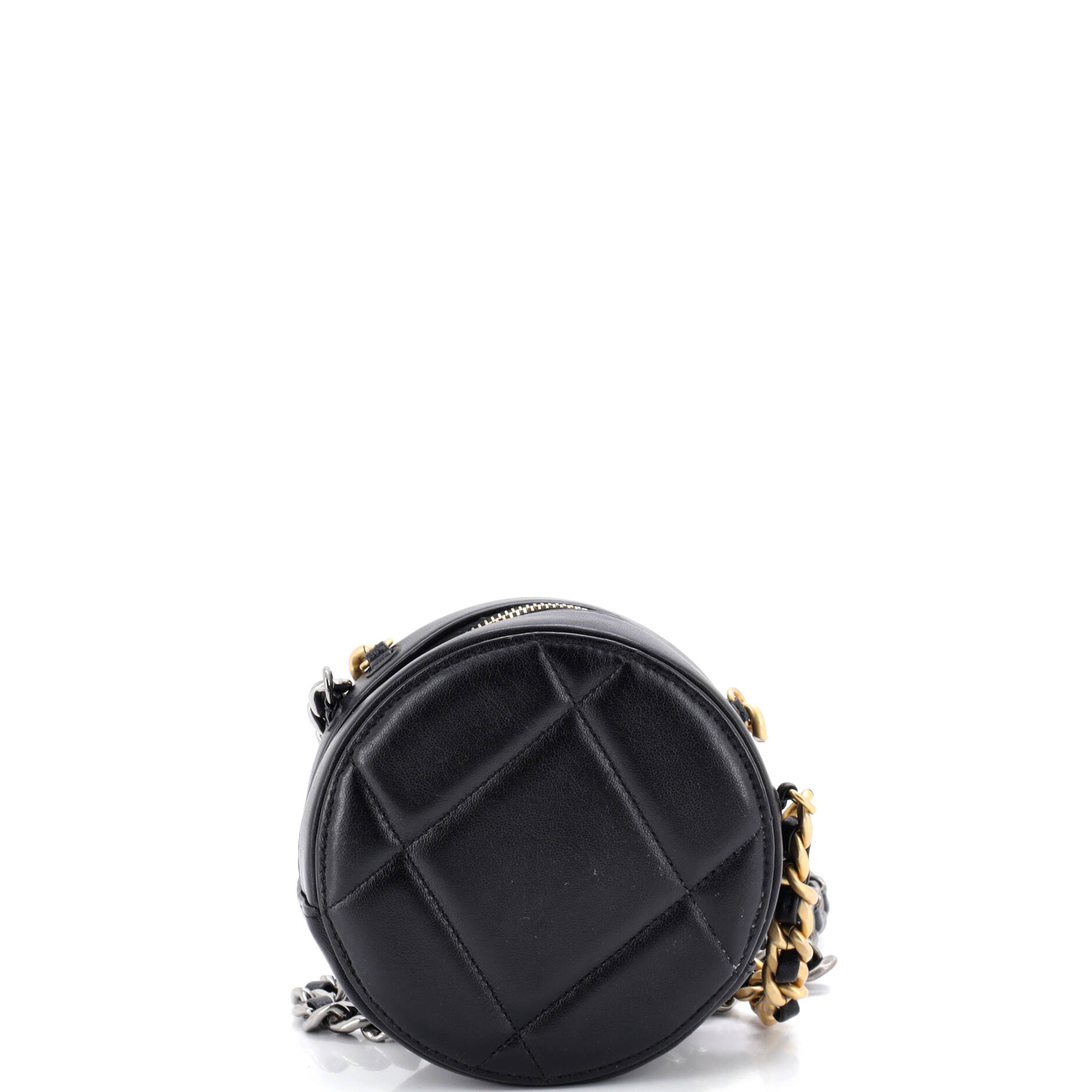 19 Round Clutch with Chain Quilted Leather