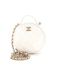 Handle with Care Round Vanity Case with Chain Quilted Lambskin Small