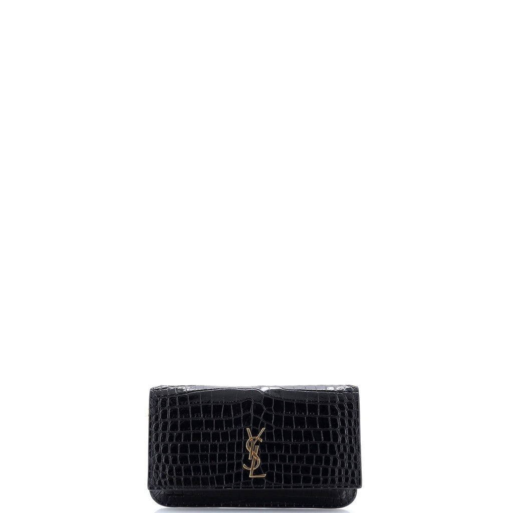 Classic Monogram Phone Holder Shoulder Bag Crocodile Embossed Leather