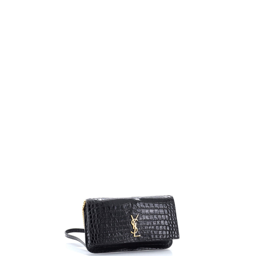 Classic Monogram Phone Holder Shoulder Bag Crocodile Embossed Leather