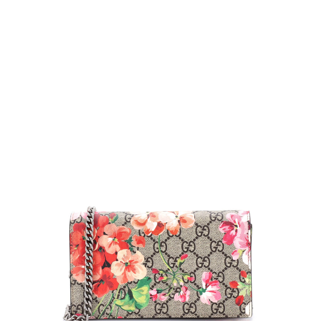 Chain Wallet Blooms Print GG Coated Canvas