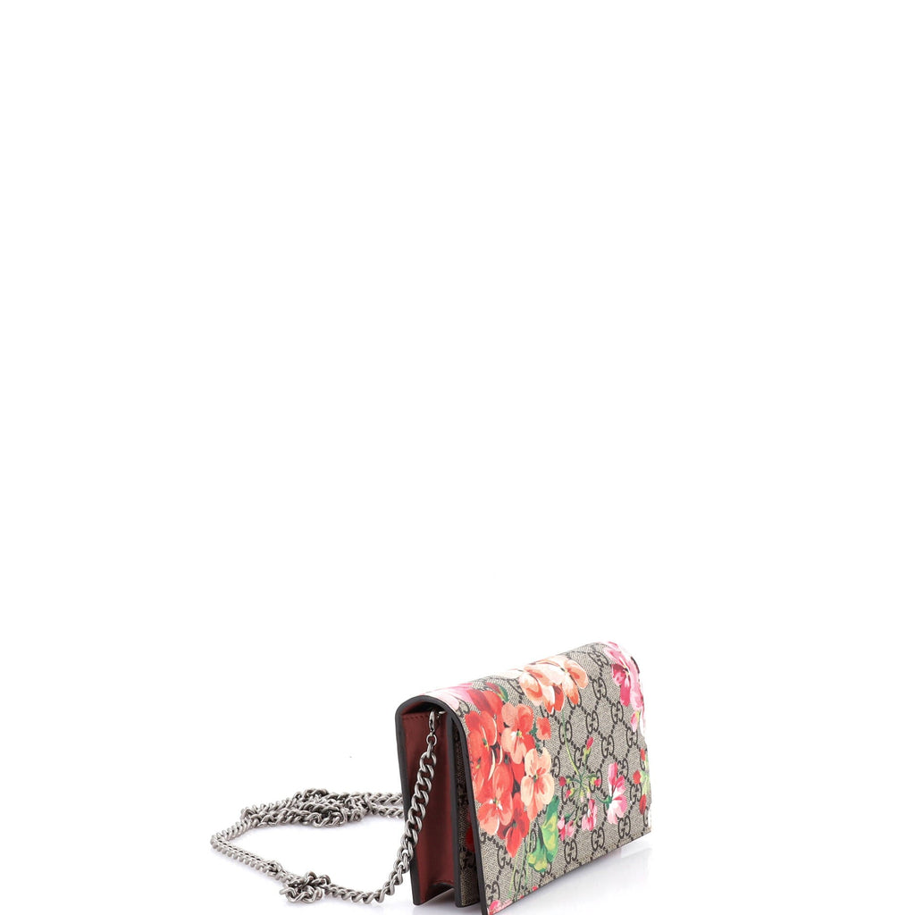 Chain Wallet Blooms Print GG Coated Canvas
