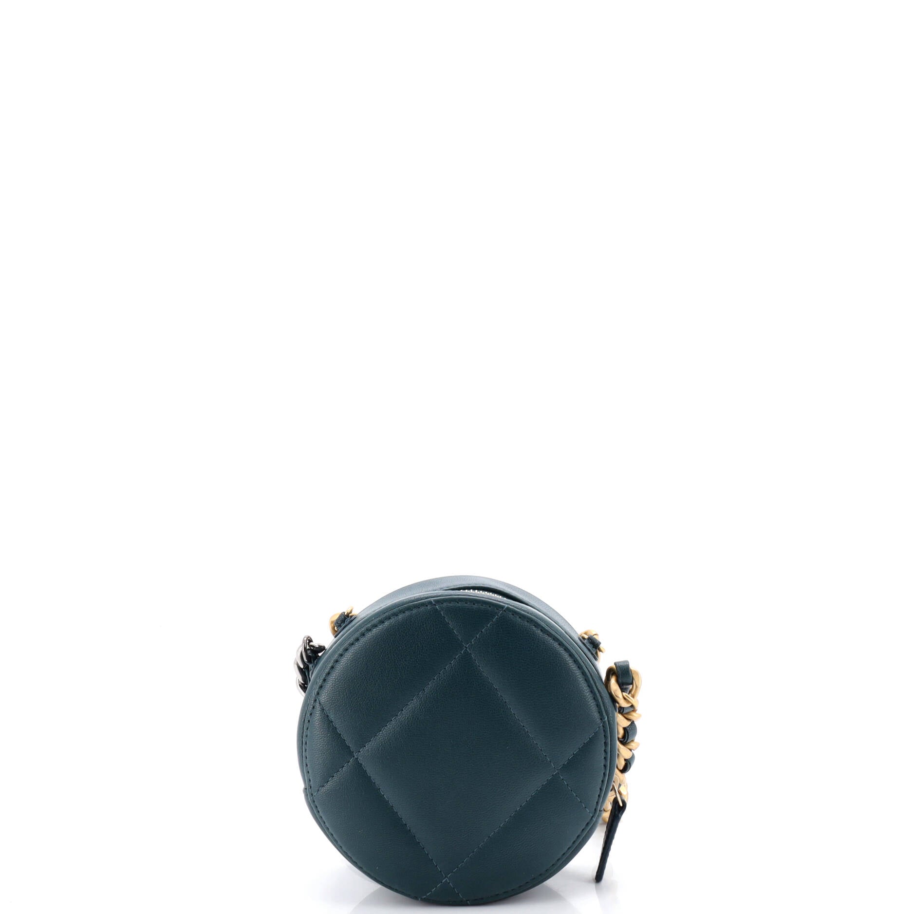 19 Round Clutch with Chain Quilted Leather