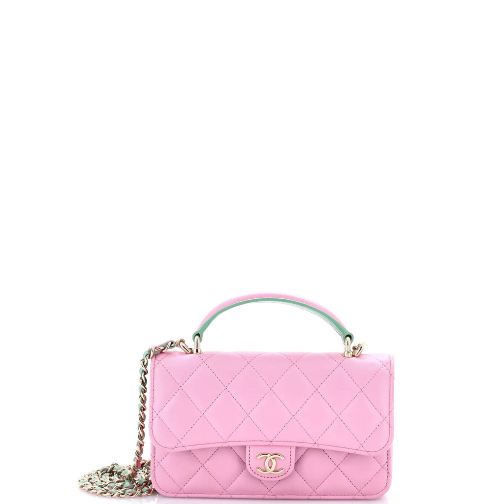 Classic Top Handle Flap Phone Holder with Chain Quilted Lambskin
