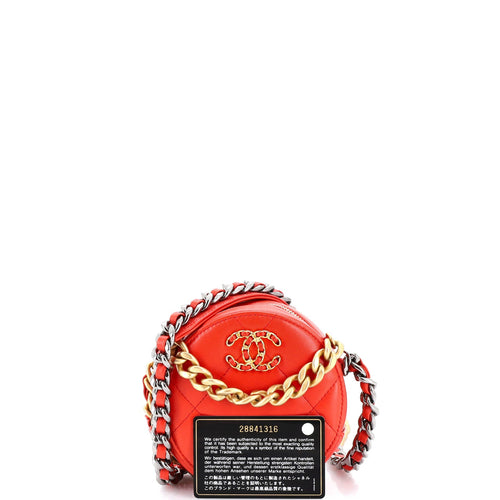 19 Round Clutch with Chain Quilted Leather