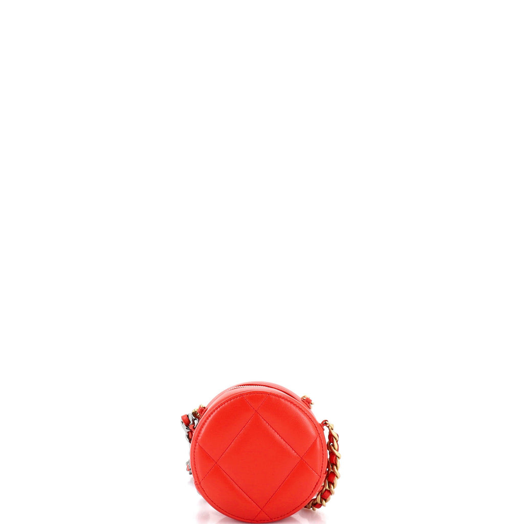 19 Round Clutch with Chain Quilted Leather