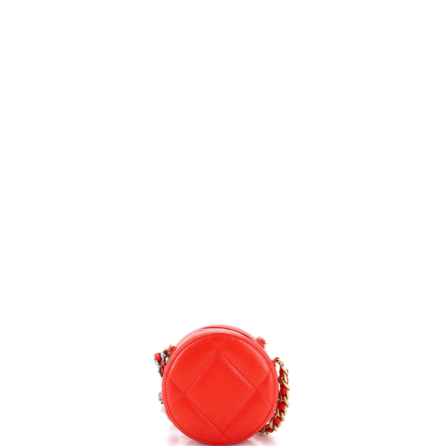 19 Round Clutch with Chain Quilted Leather
