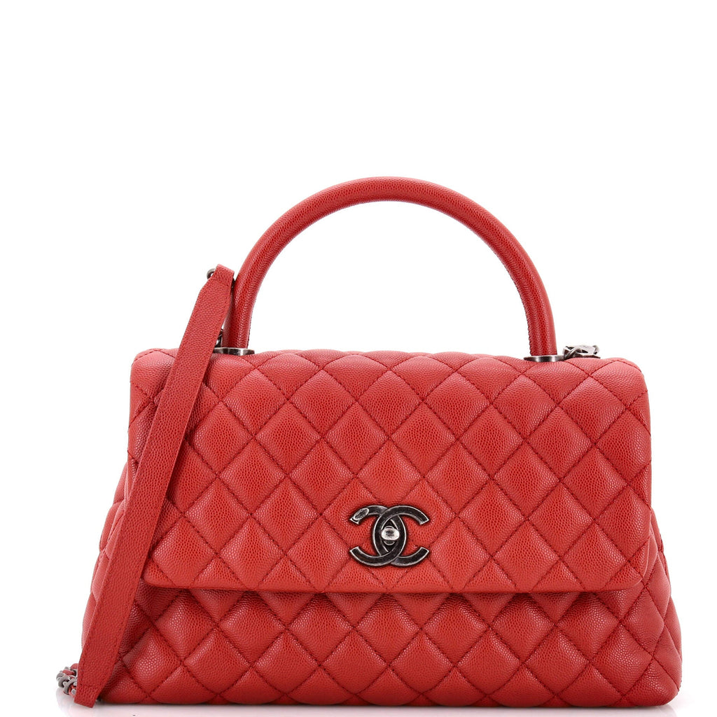 Coco Top Handle Bag Quilted Caviar Small