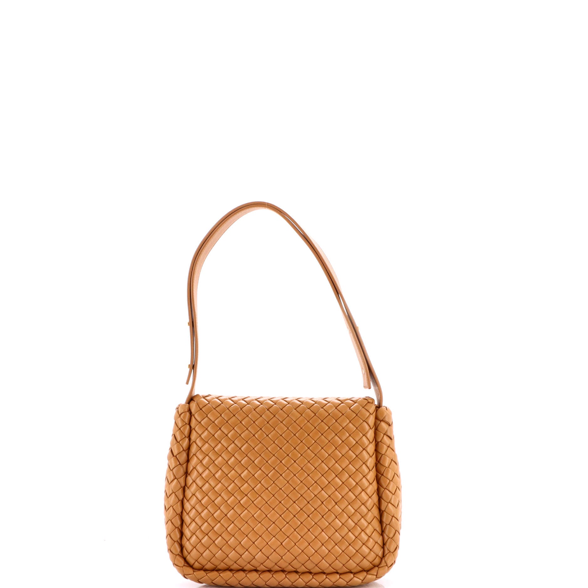 Cobble Flap Shoulder Bag Padded Intrecciato Leather Small