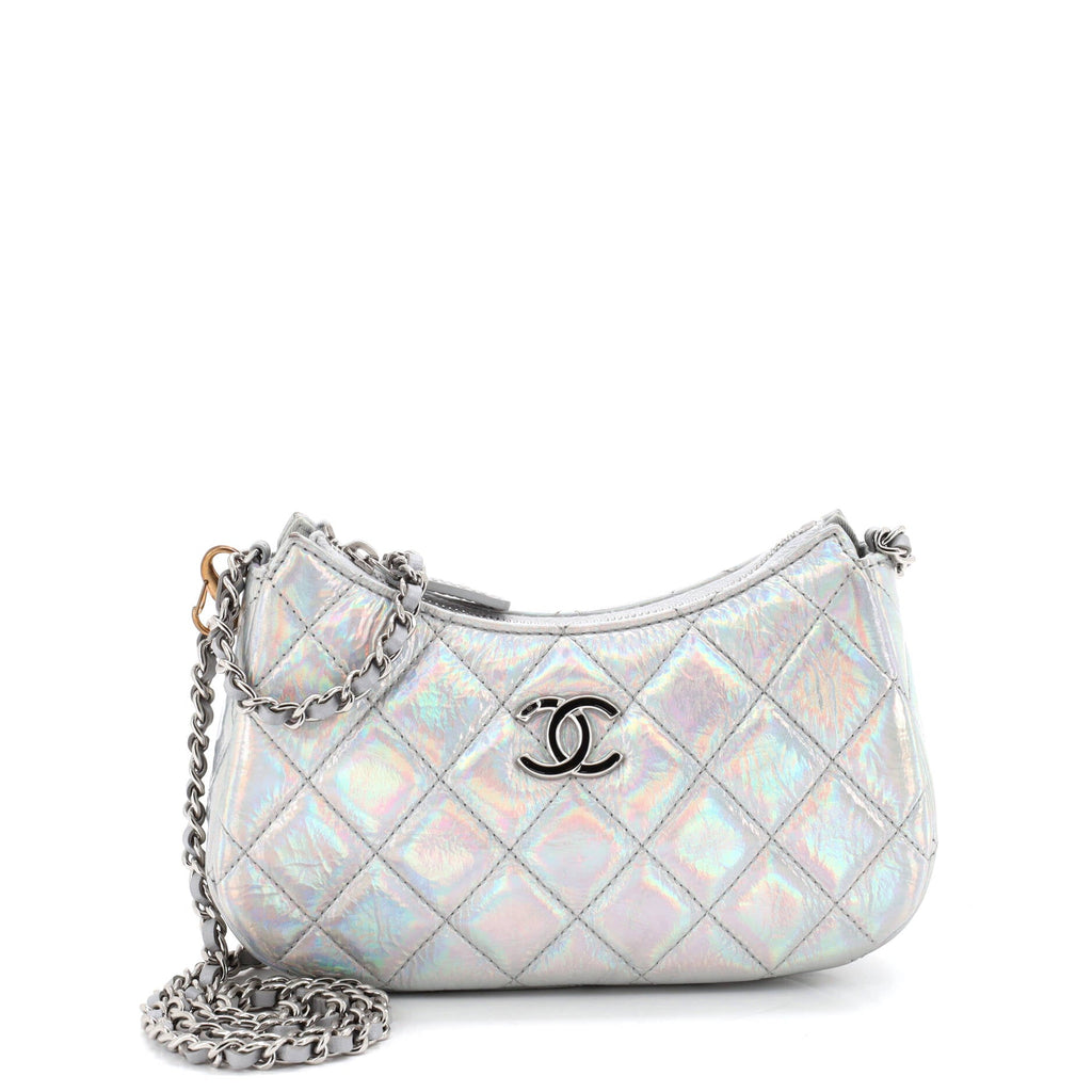 Hobo Clutch with Chain Quilted Iridescent Metallic Goatskin