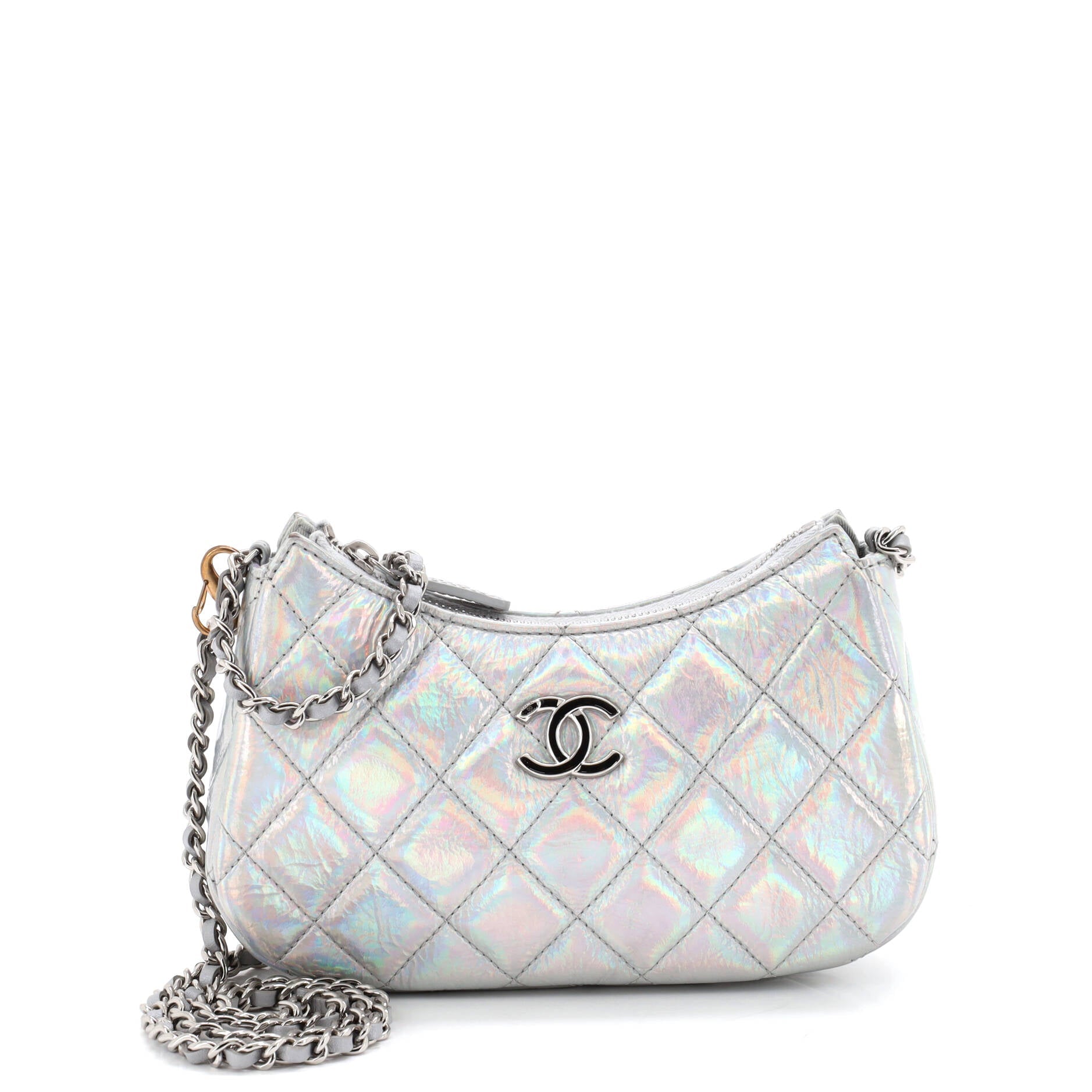 Hobo Clutch with Chain Quilted Iridescent Metallic Goatskin