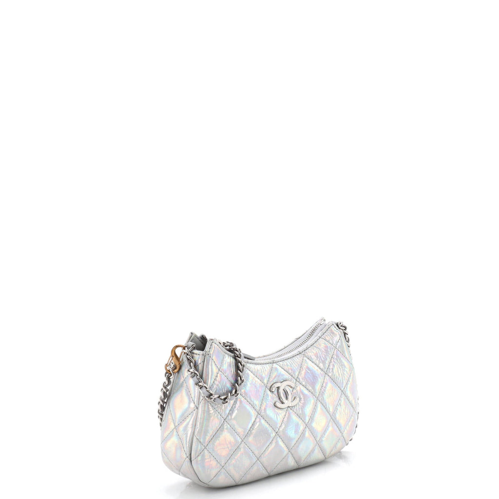 Hobo Clutch with Chain Quilted Iridescent Metallic Goatskin