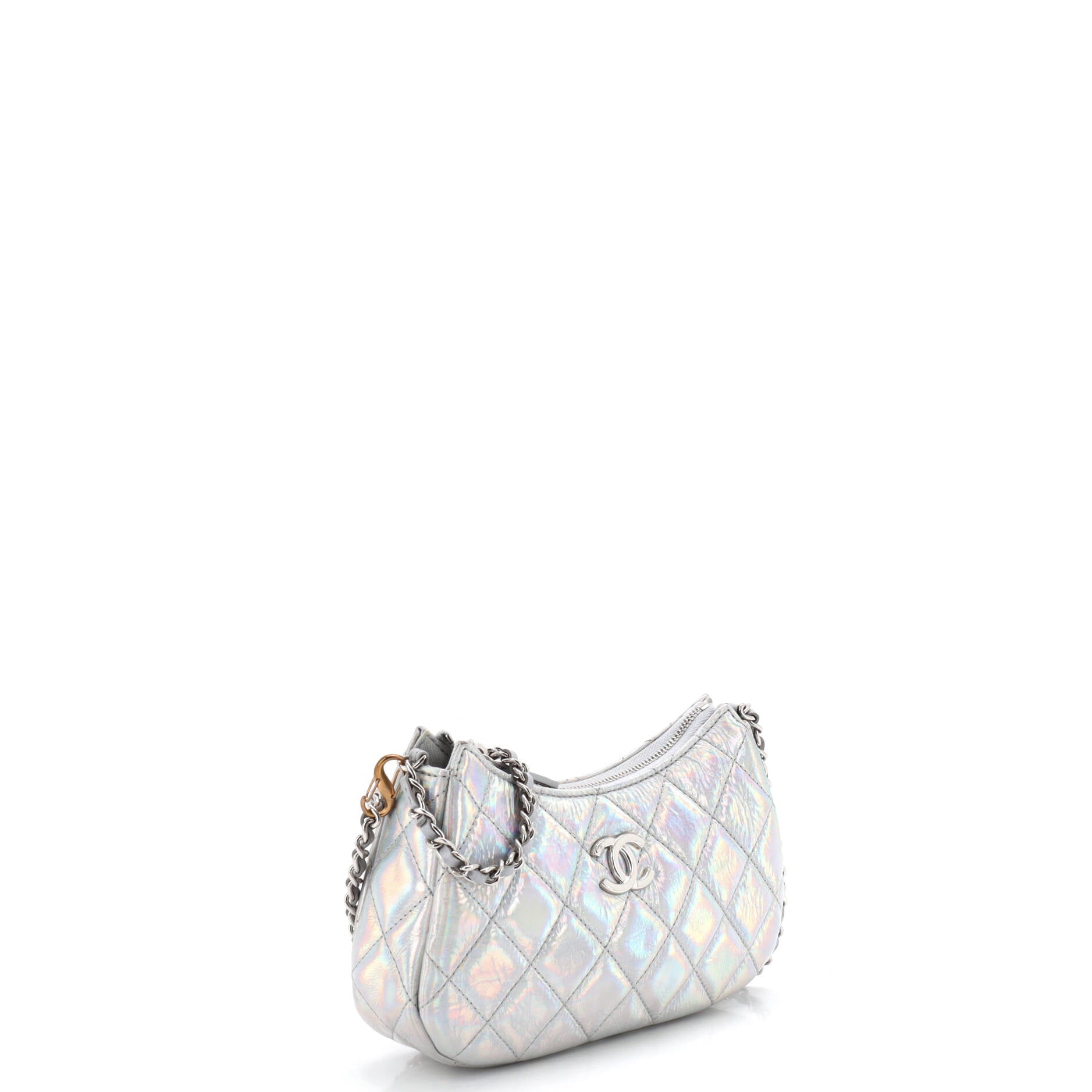 Hobo Clutch with Chain Quilted Iridescent Metallic Goatskin