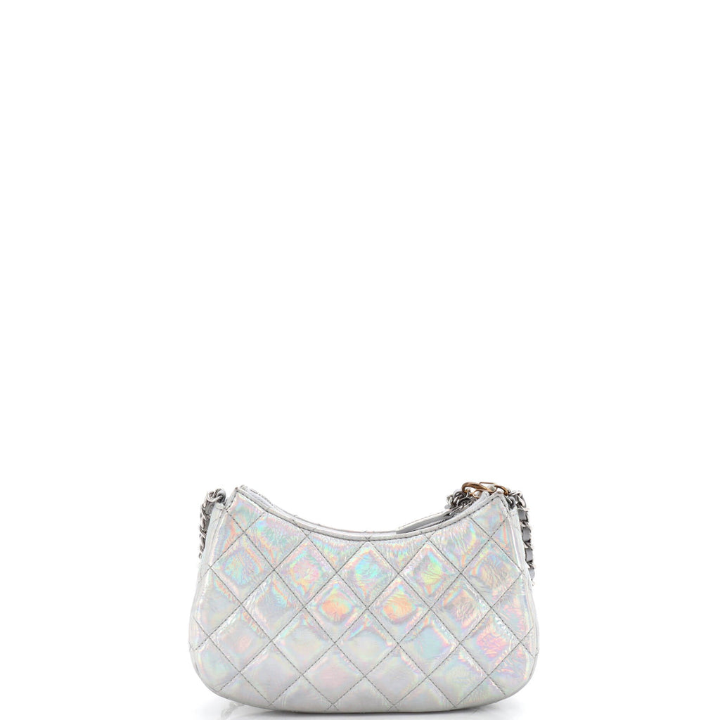 Hobo Clutch with Chain Quilted Iridescent Metallic Goatskin