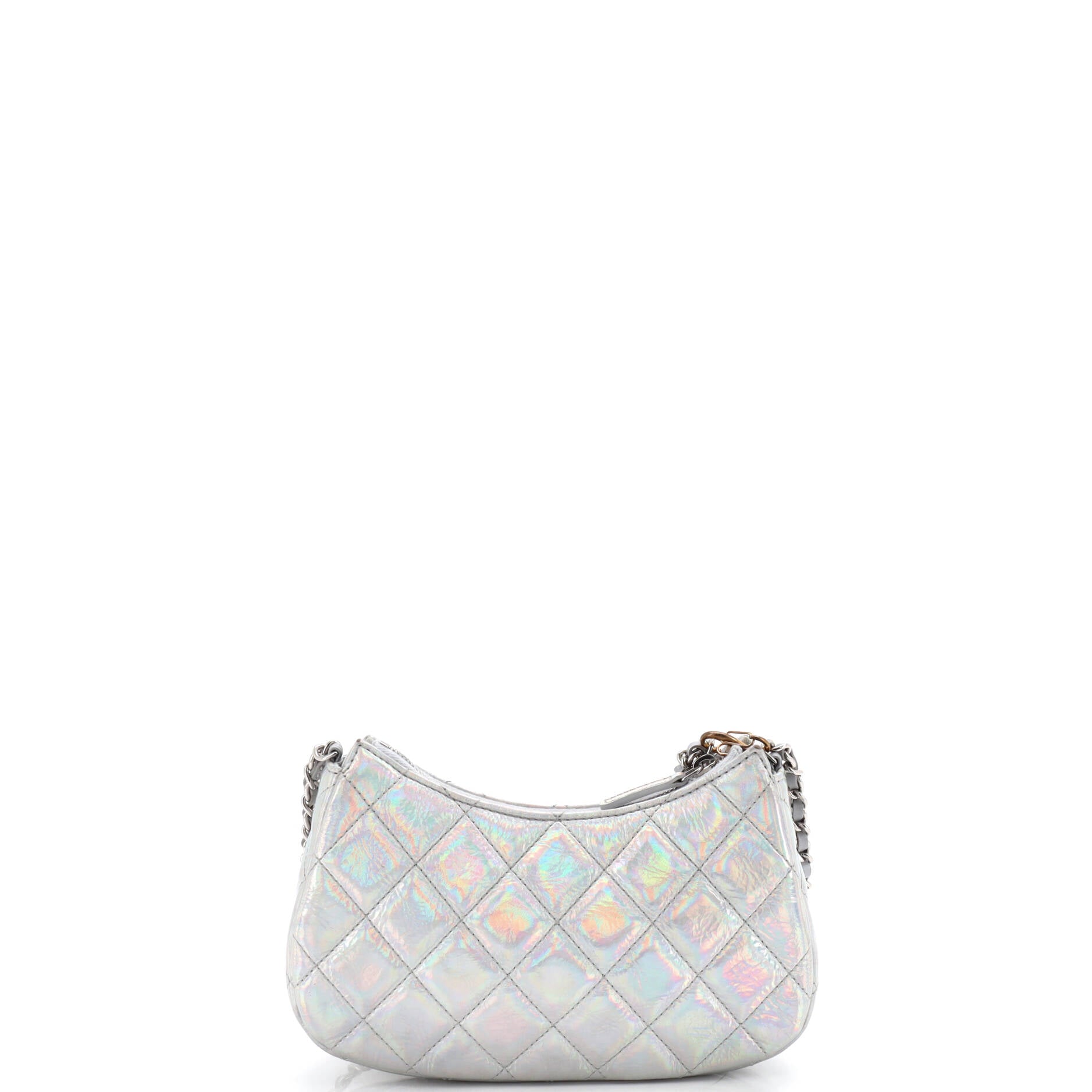 Hobo Clutch with Chain Quilted Iridescent Metallic Goatskin