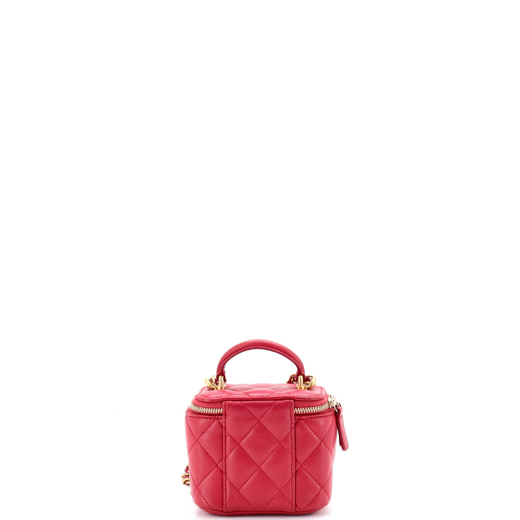 Classic Top Handle Vanity Case with Chain Quilted Lambskin Mini