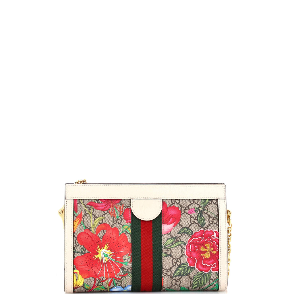 Ophidia Chain Shoulder Bag Flora GG Coated Canvas Small