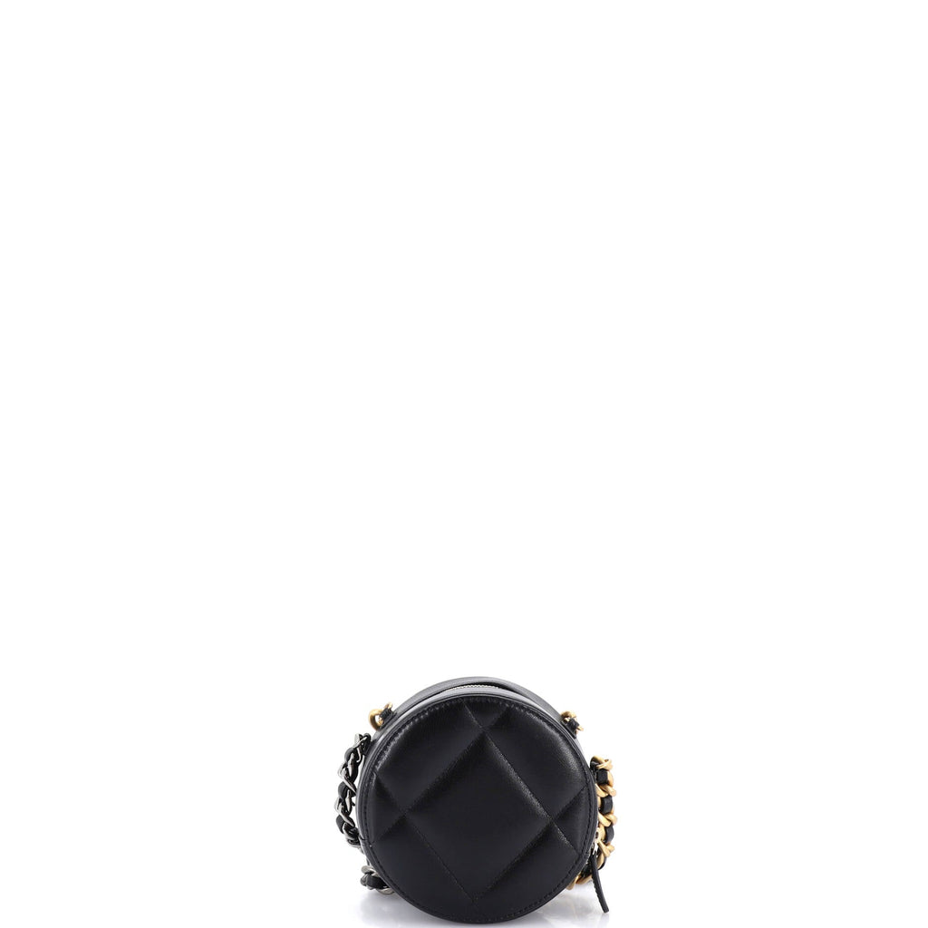 19 Round Clutch with Chain Quilted Leather