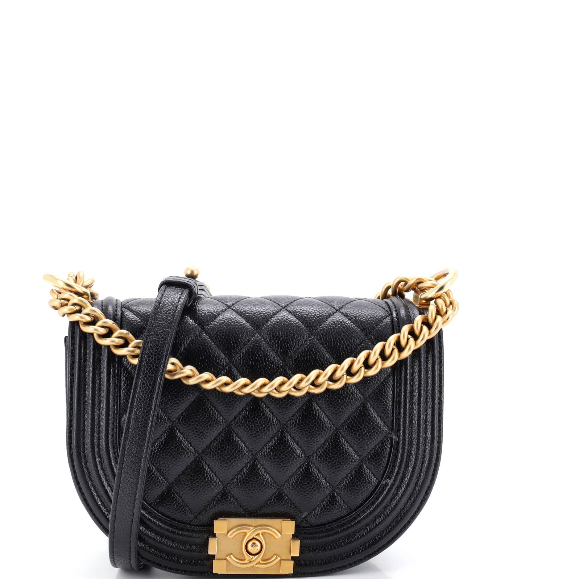 Boy Curved Messenger Bag Quilted Caviar Small