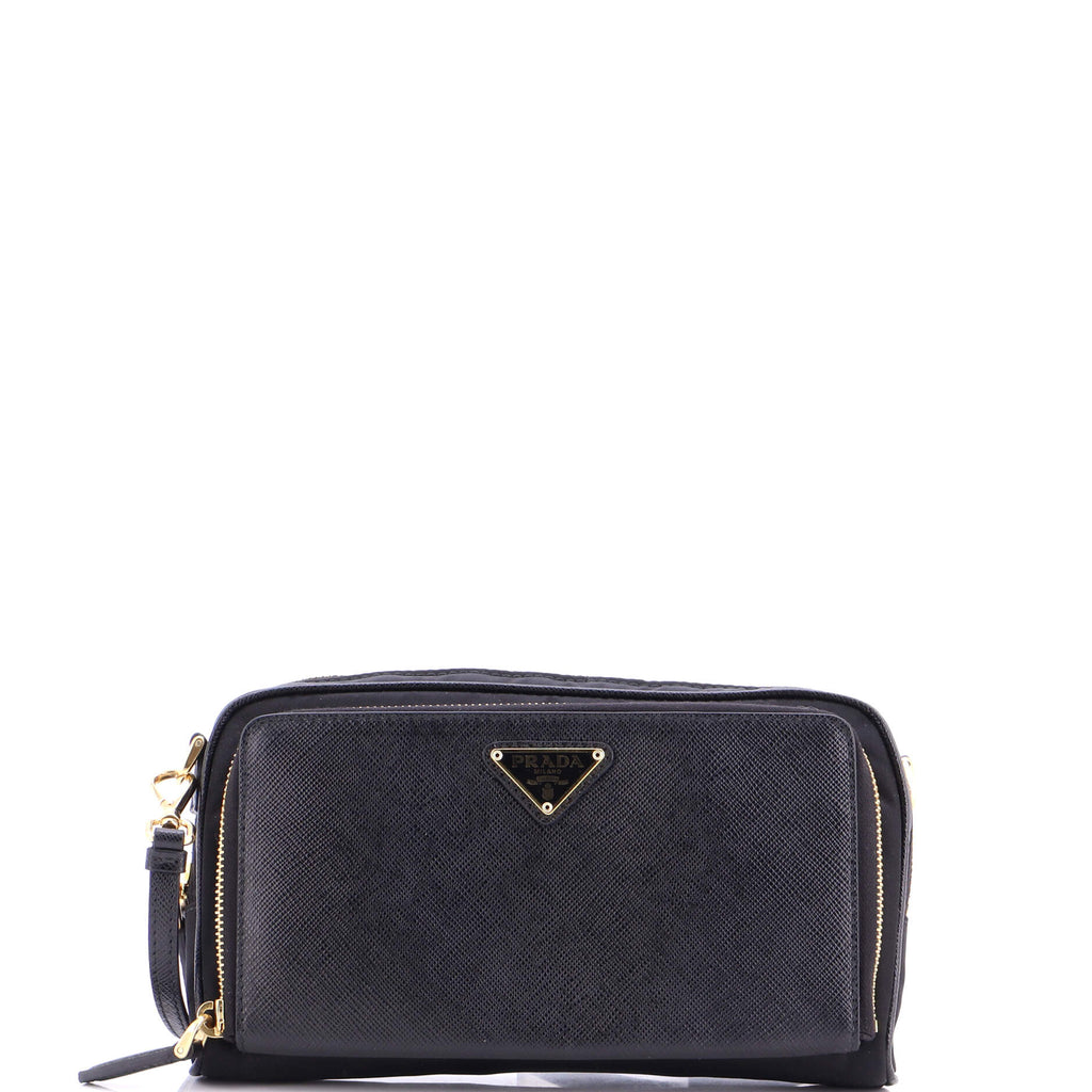 Double Zip Camera Bag Tessuto and Saffiano Leather Mini