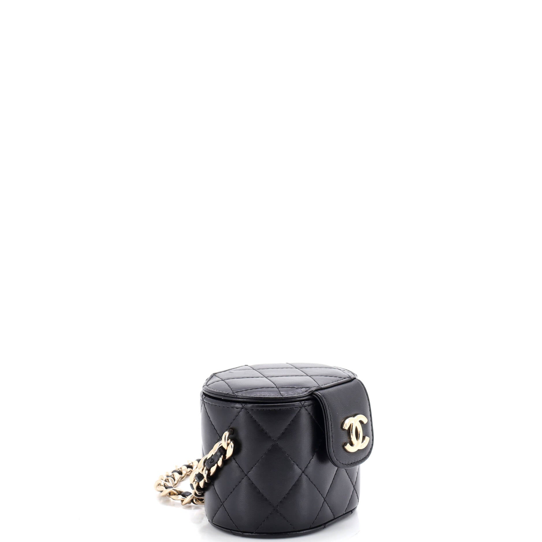 Resin Elegant Chain Tubular Vanity Case Quilted Lambskin Mini