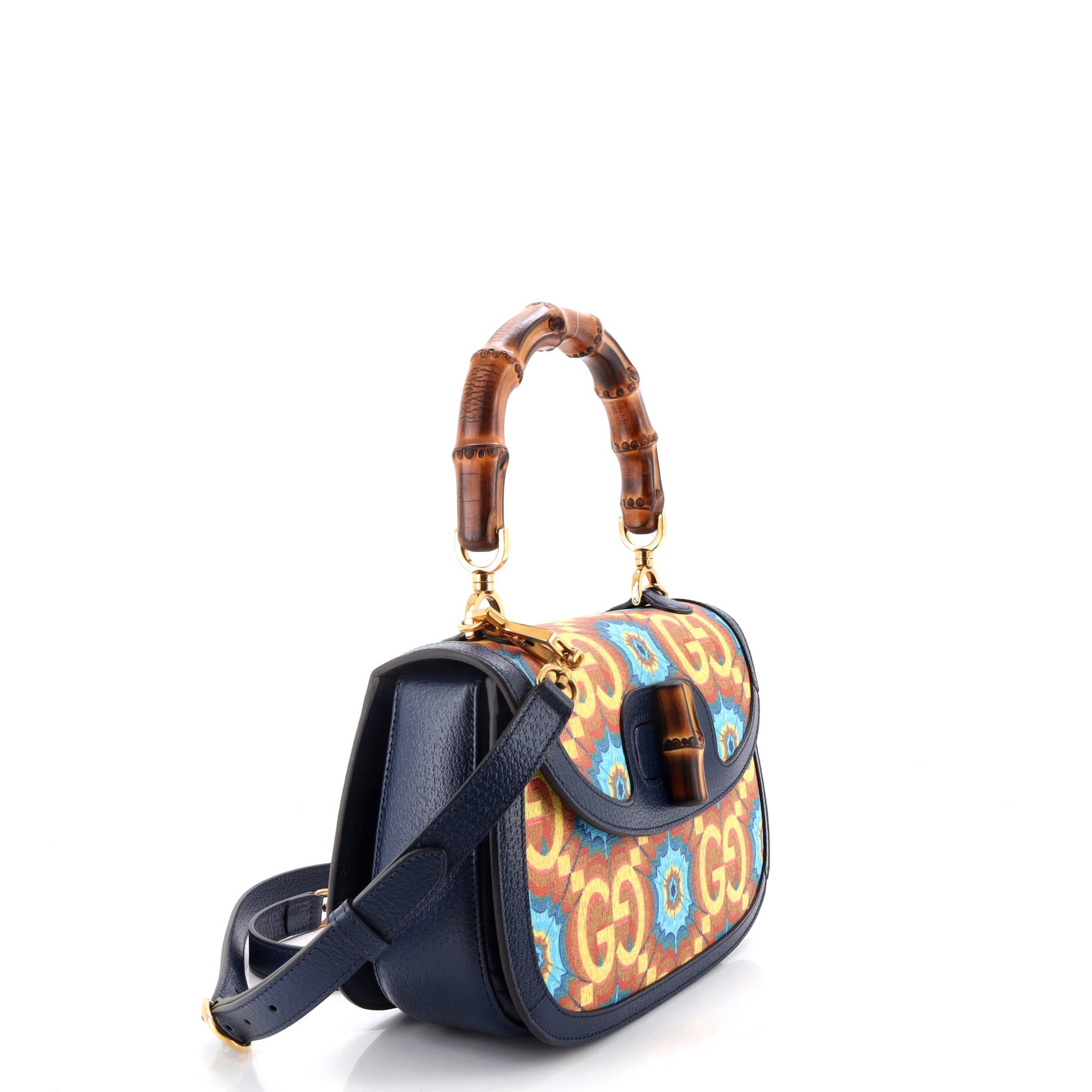 Bamboo 1947 Top Handle Bag Kaleidoscope Print GG Coated Canvas Medium