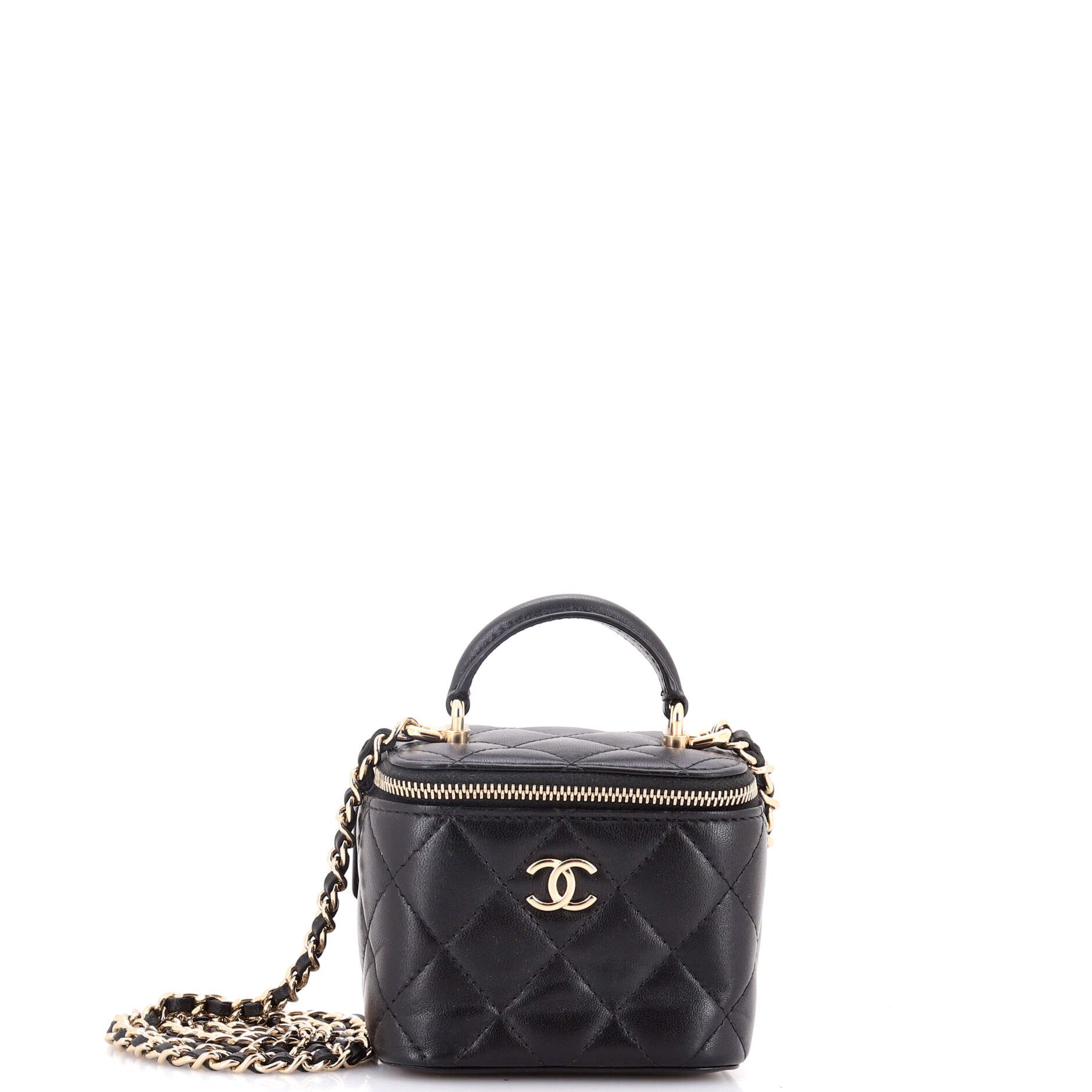 Classic Top Handle Vanity Case with Chain Quilted Lambskin Mini