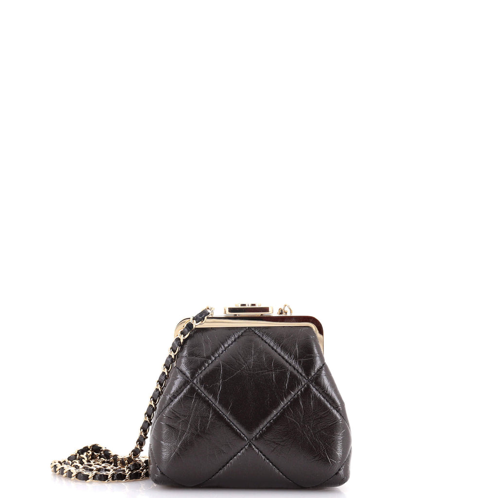 CC Kisslock Frame Clutch with Chain Quilted Lambskin Mini