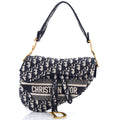 Saddle Handbag Logo Embroidered Oblique Canvas Medium