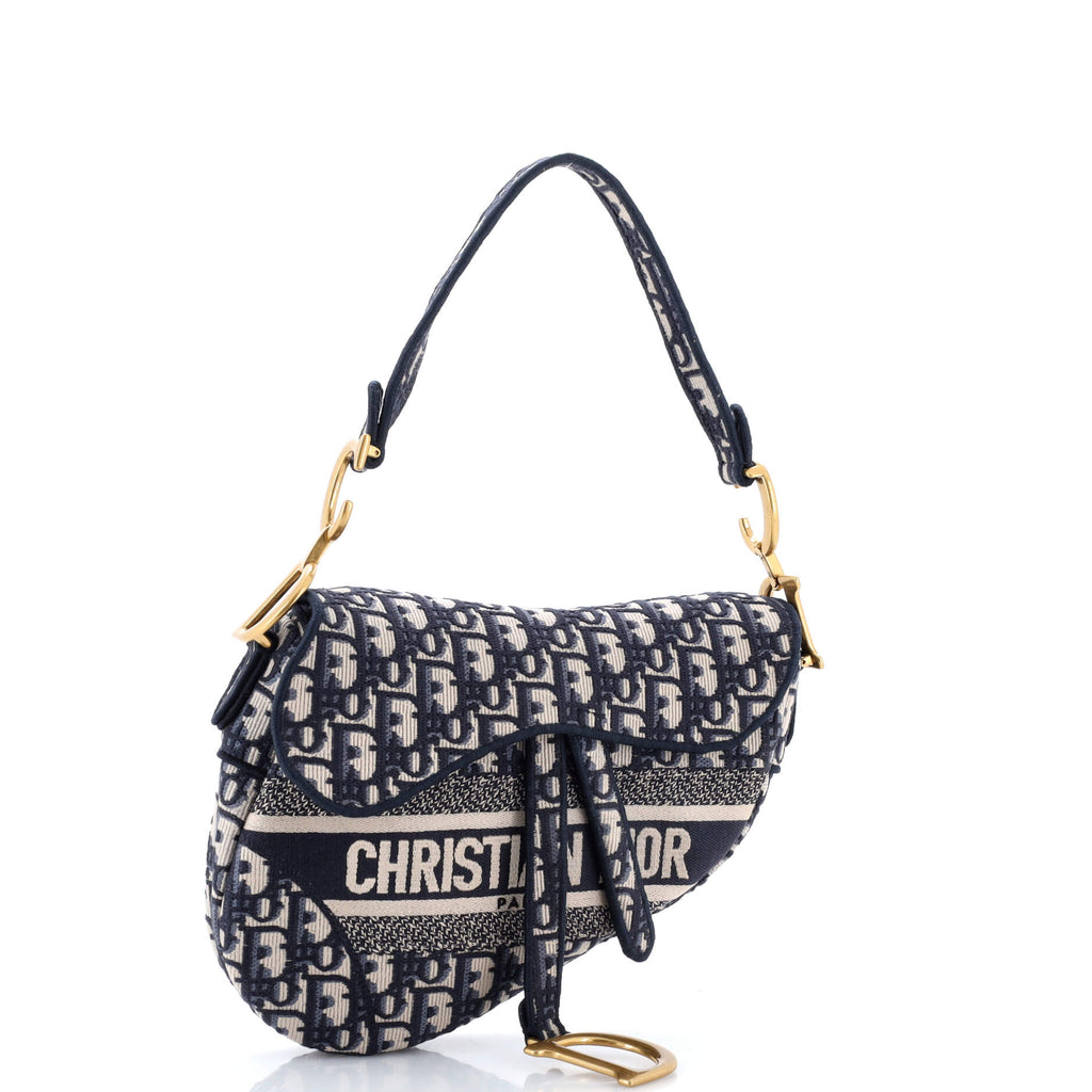 Saddle Handbag Logo Embroidered Oblique Canvas Medium