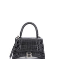 Hourglass Top Handle Bag Crocodile Embossed Leather Small