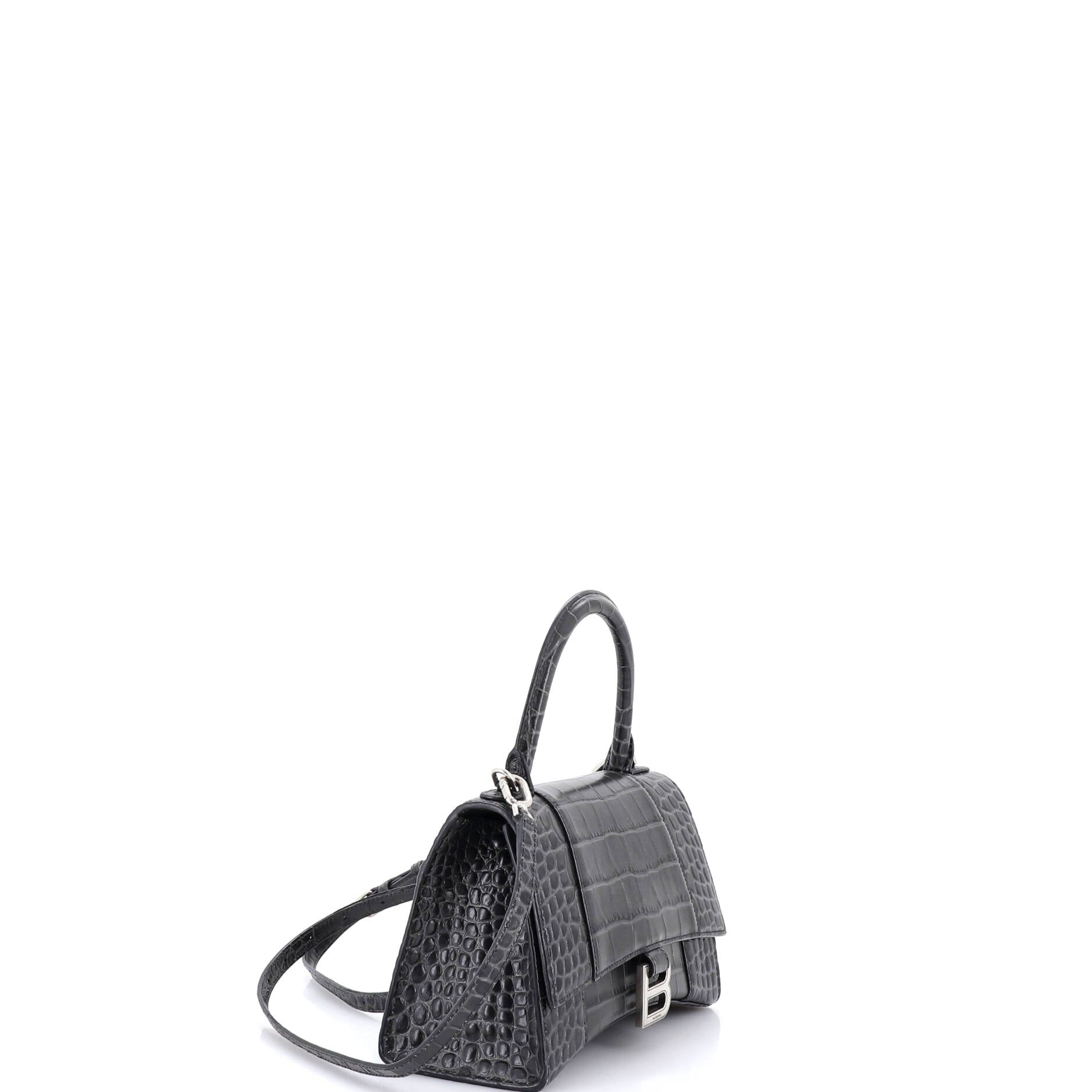 Hourglass Top Handle Bag Crocodile Embossed Leather Small