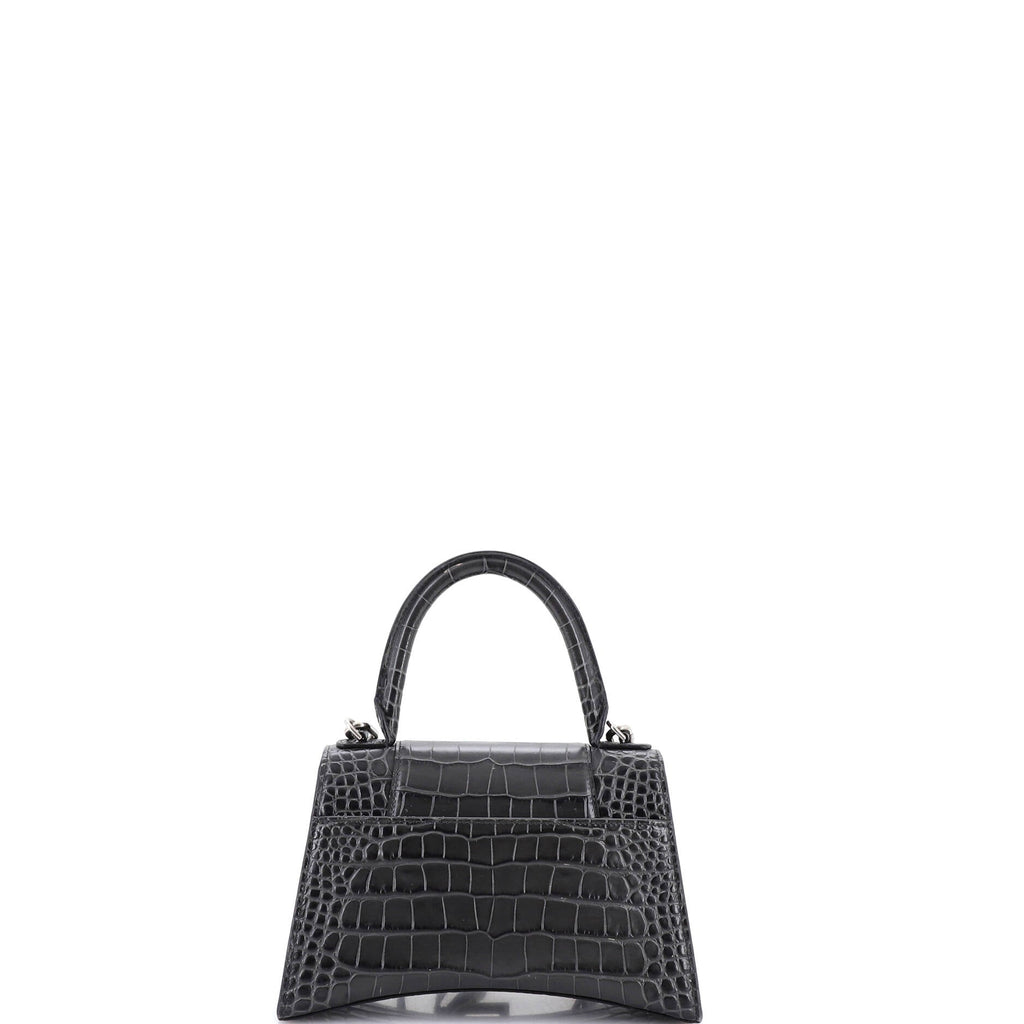 Hourglass Top Handle Bag Crocodile Embossed Leather Small