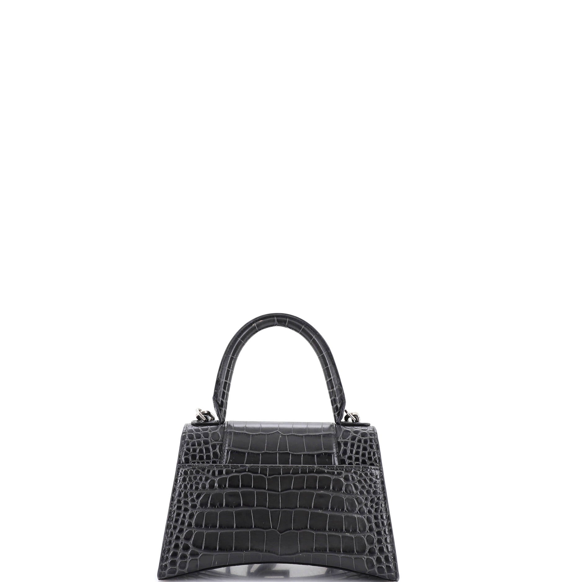 Hourglass Top Handle Bag Crocodile Embossed Leather Small