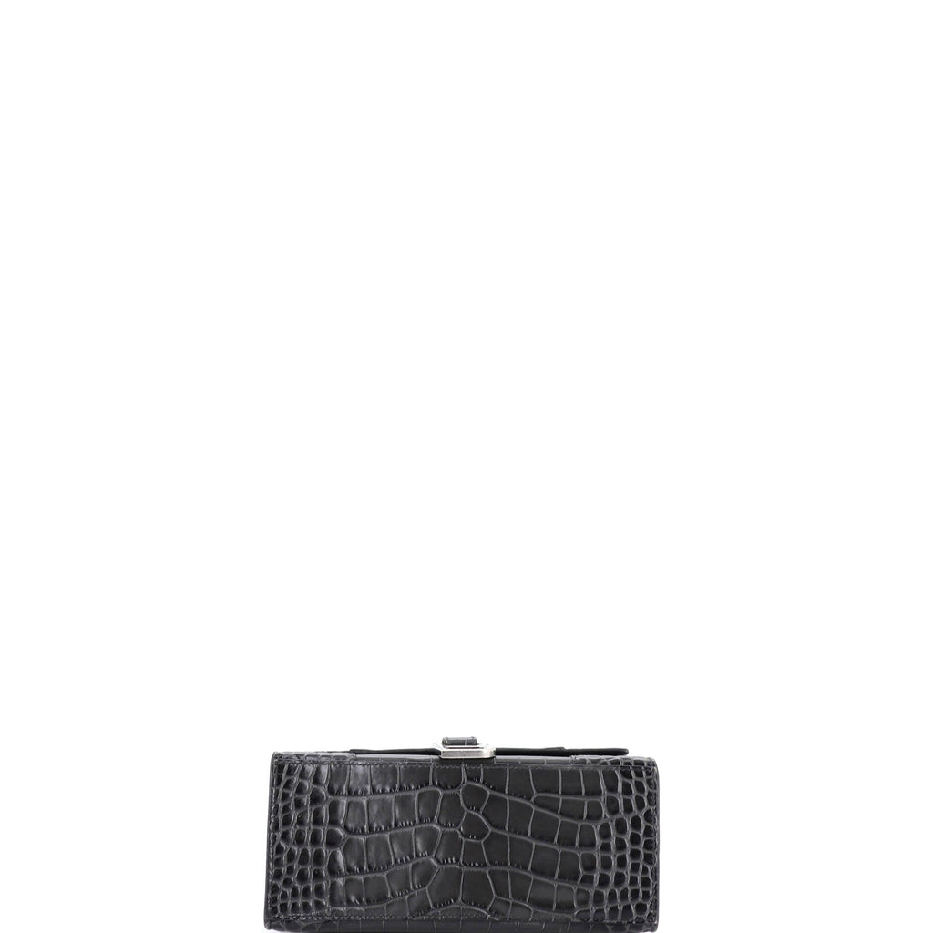 Hourglass Top Handle Bag Crocodile Embossed Leather Small