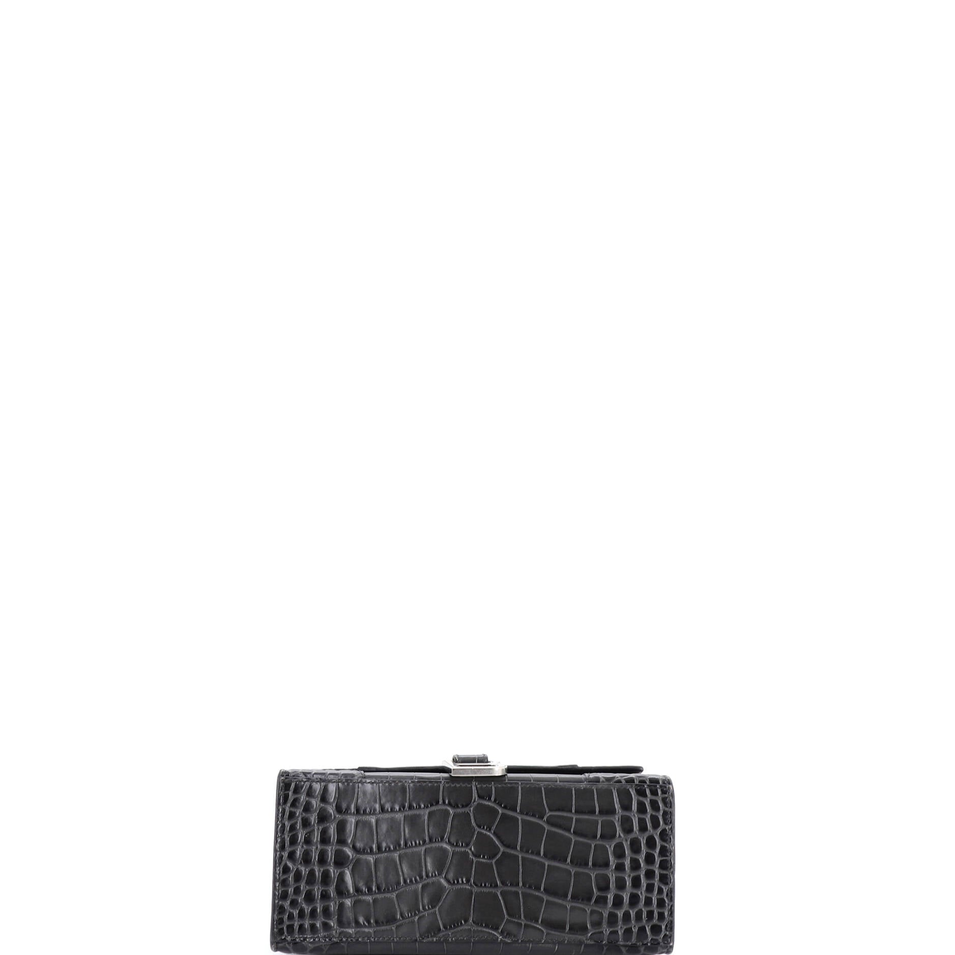 Hourglass Top Handle Bag Crocodile Embossed Leather Small