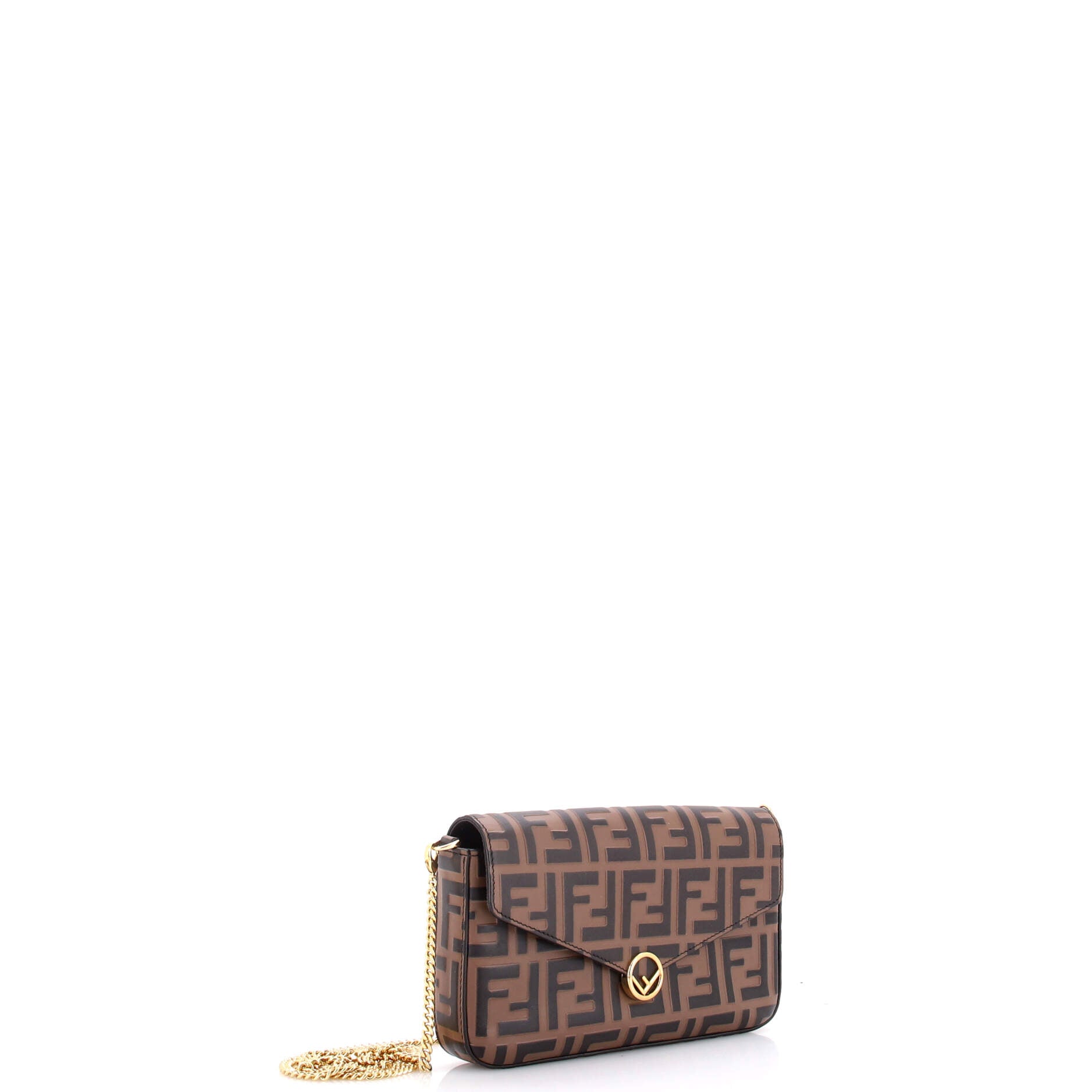 F is Fendi Envelope Clutch on Chain Zucca Embossed Leather