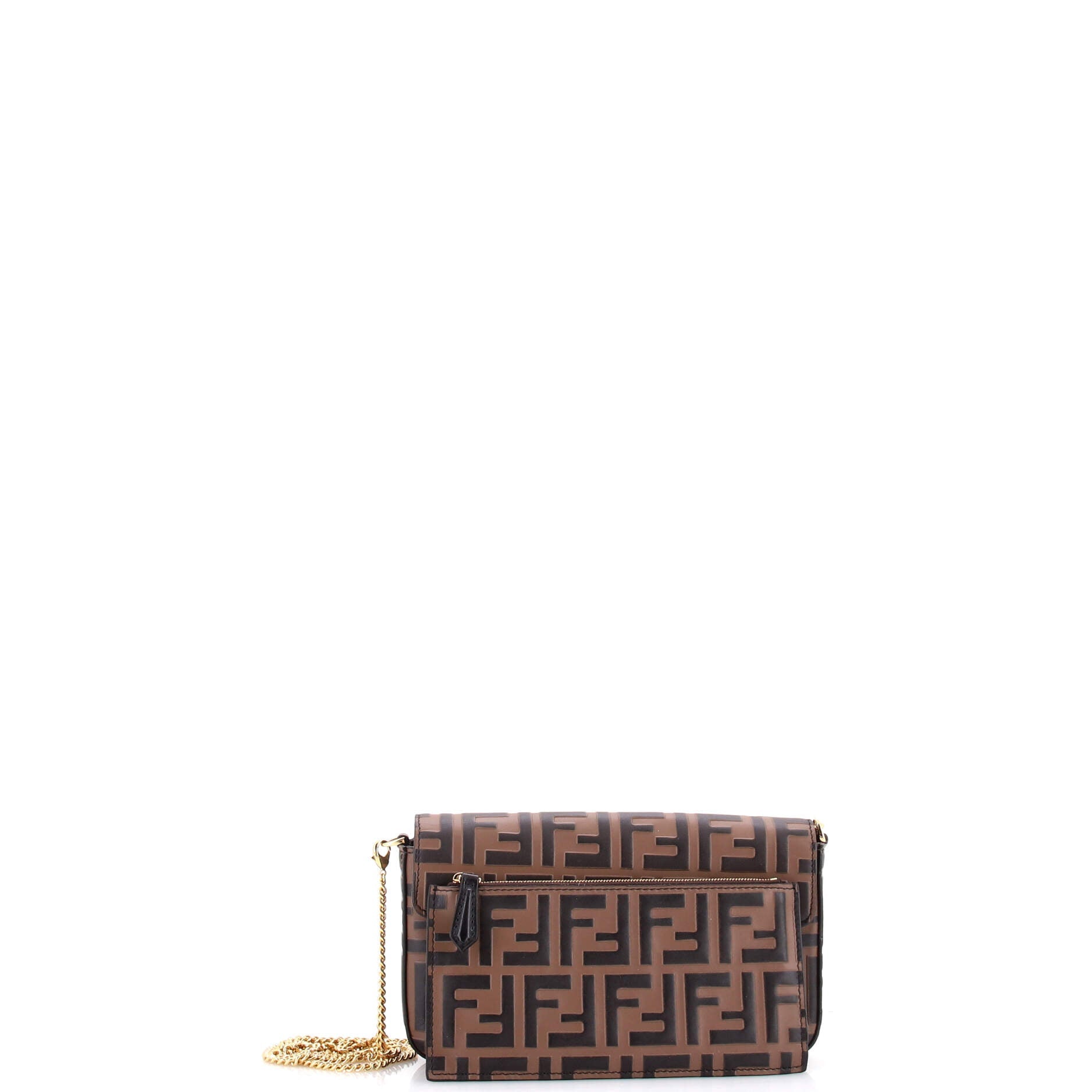 F is Fendi Envelope Clutch on Chain Zucca Embossed Leather