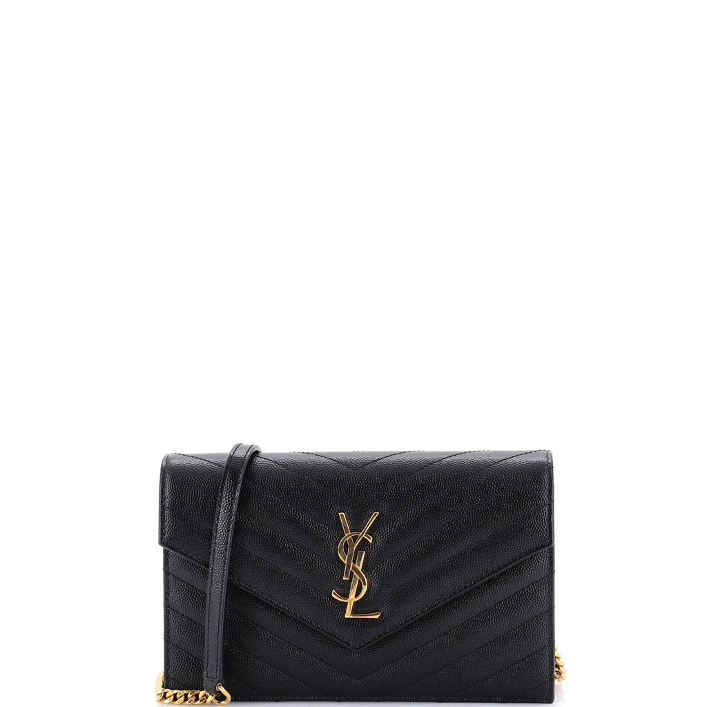 Classic Monogram Wallet on Chain Matelasse Chevron Leather Small