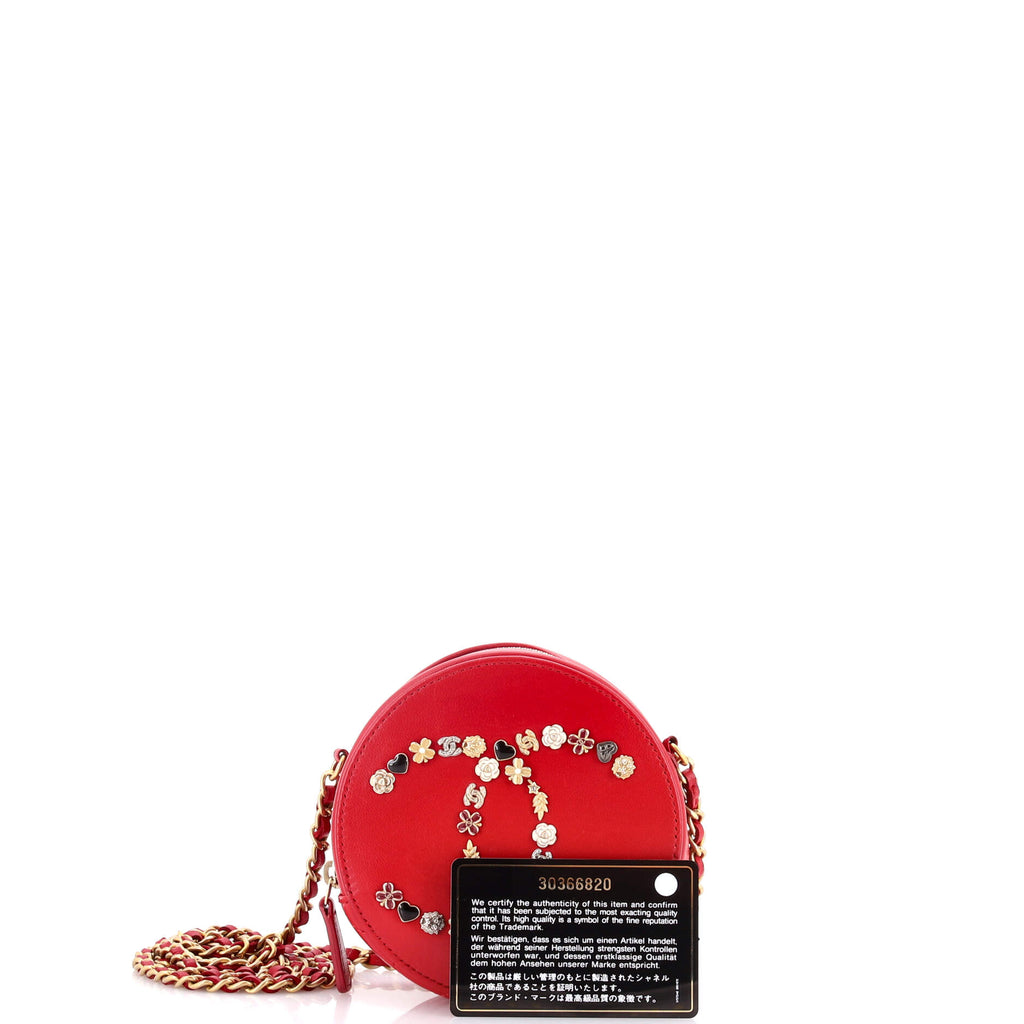 Lucky Charms Round Clutch With Chain Embellished Lambskin