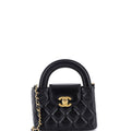 Kelly Top Handle Shopping Bag Quilted Shiny Aged Calfskin Nano