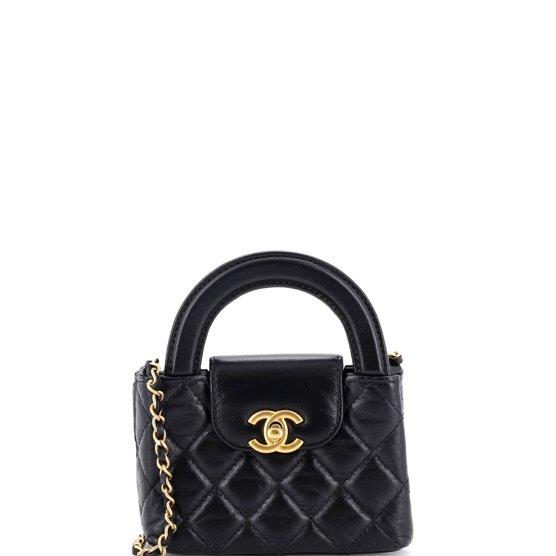 Kelly Top Handle Shopping Bag Quilted Shiny Aged Calfskin Nano