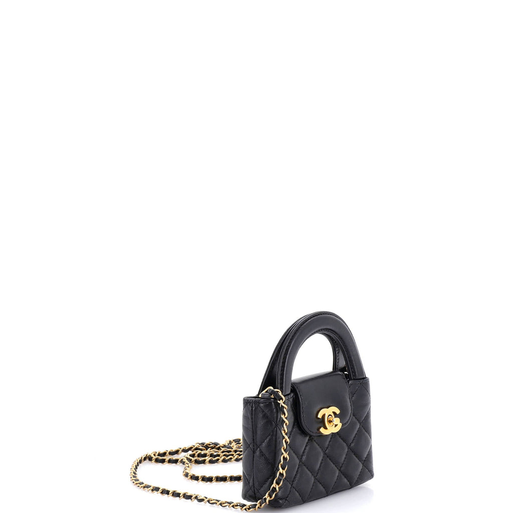 Kelly Top Handle Shopping Bag Quilted Shiny Aged Calfskin Nano