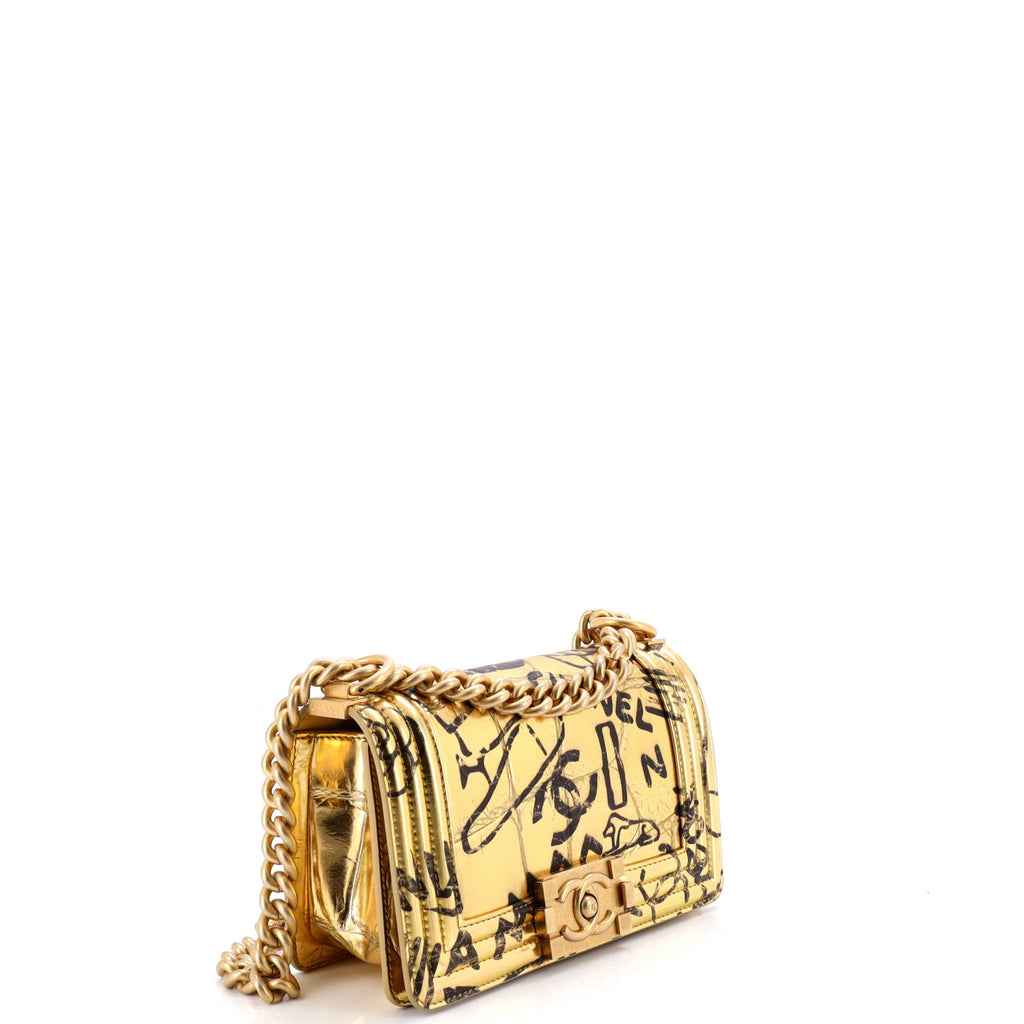 Boy Flap Bag Graffiti Crocodile Embossed Calfskin Small