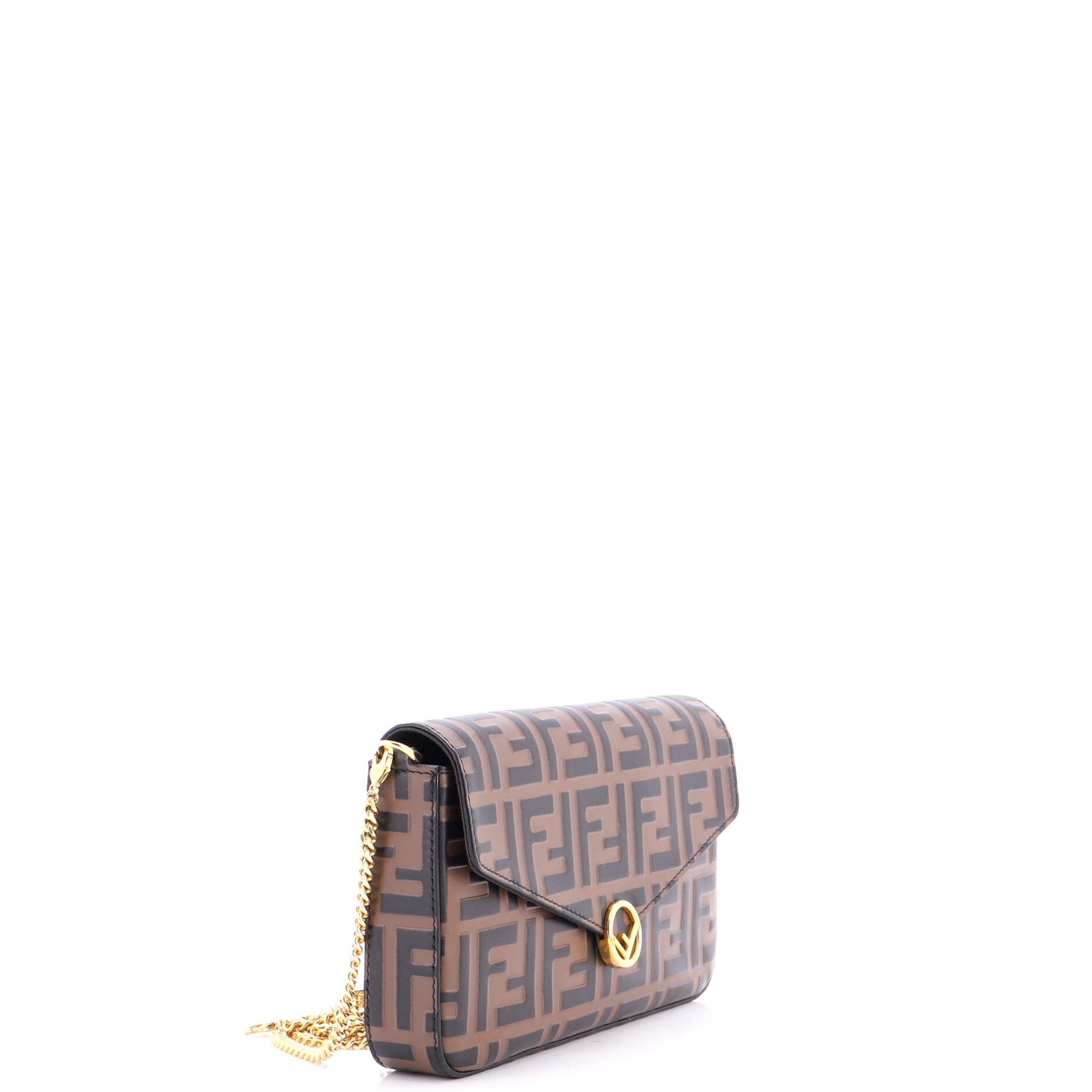 F is Fendi Envelope Clutch on Chain Zucca Embossed Leather