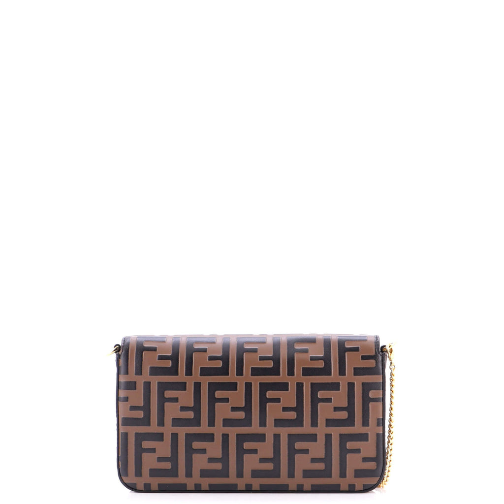 F is Fendi Envelope Clutch on Chain Zucca Embossed Leather