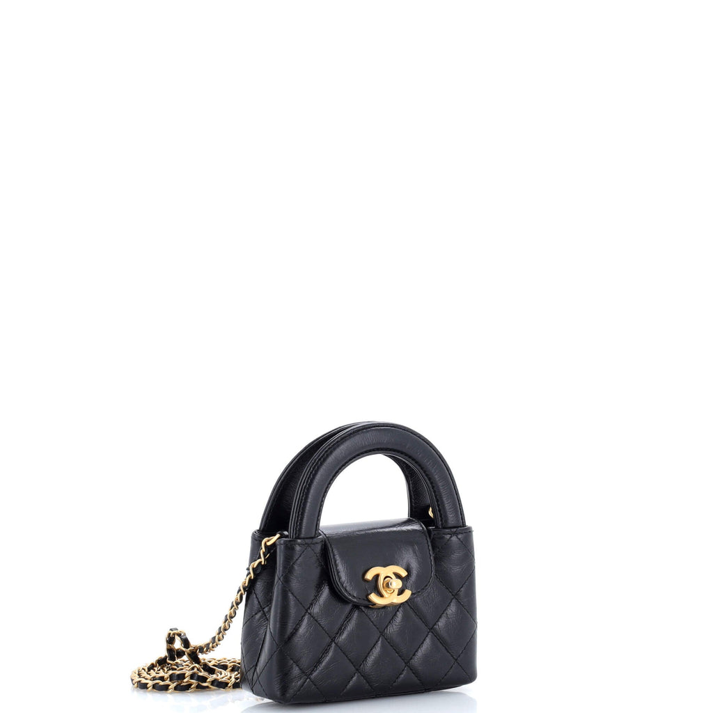 Kelly Top Handle Shopping Bag Quilted Shiny Aged Calfskin Nano