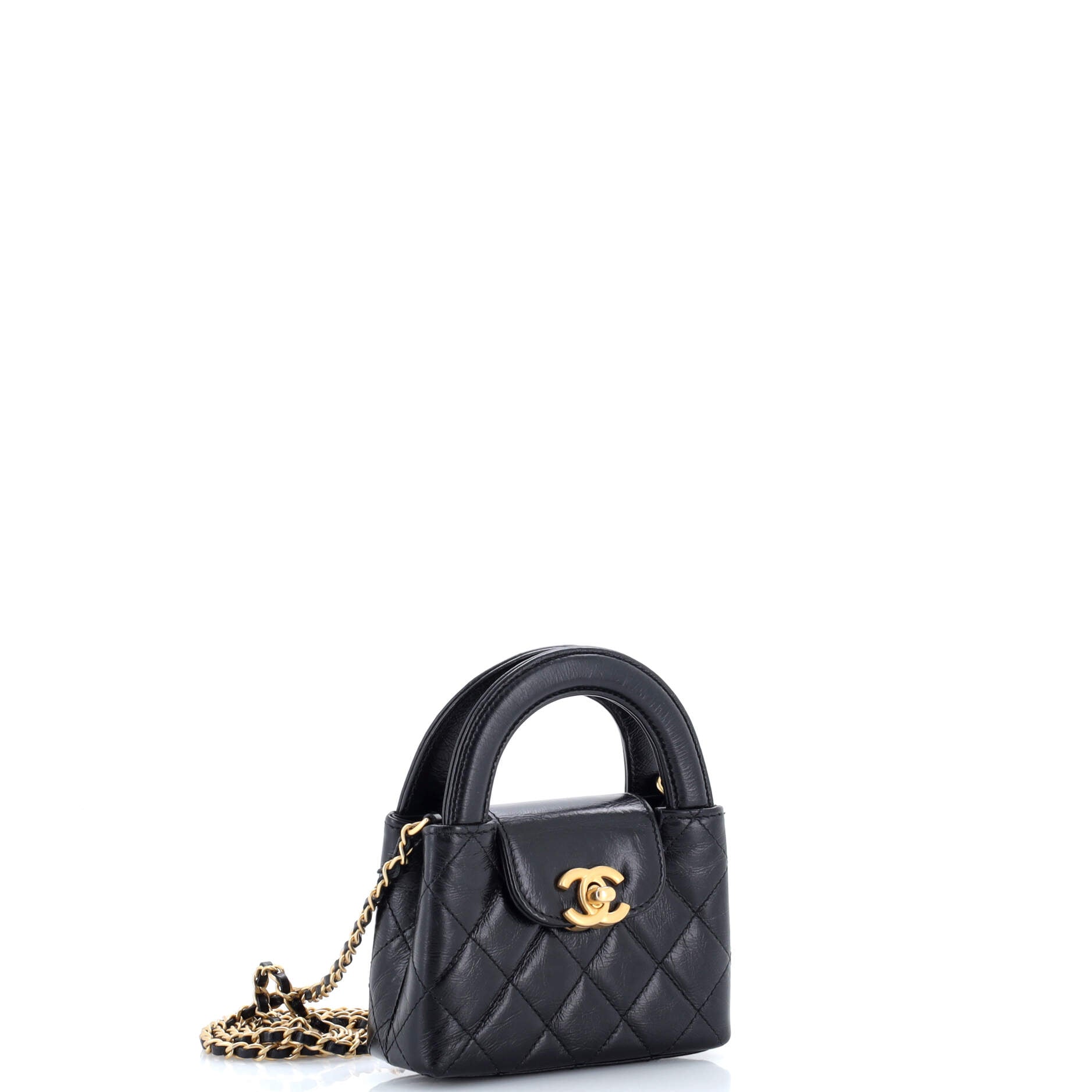 Kelly Top Handle Shopping Bag Quilted Shiny Aged Calfskin Nano