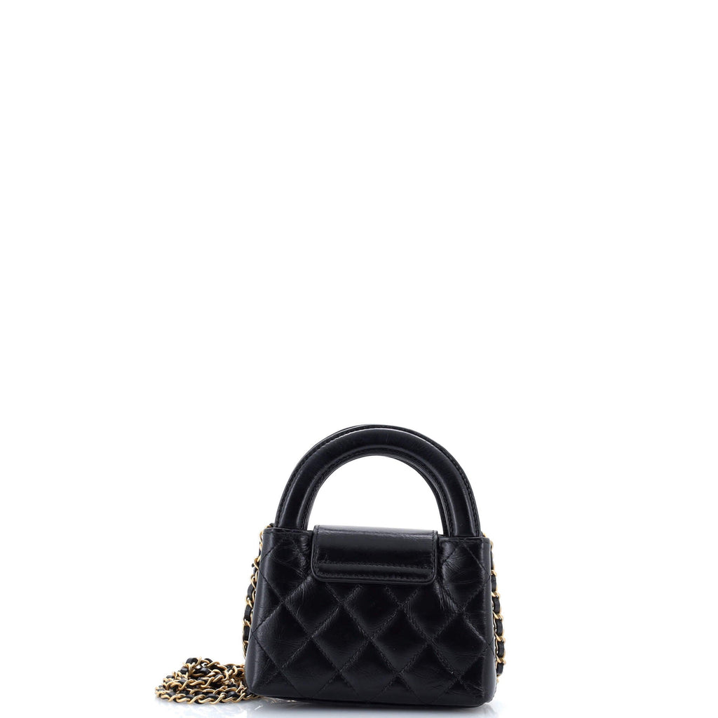 Kelly Top Handle Shopping Bag Quilted Shiny Aged Calfskin Nano