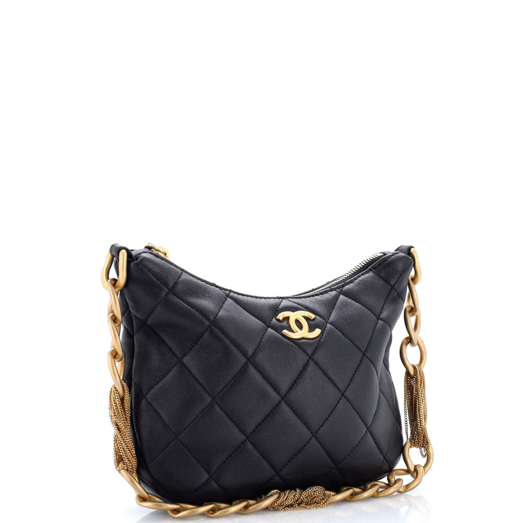 CC Mixed Chain Link Zip Hobo Quilted Lambskin